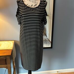 Ladies slip on dress , black with white stripes
